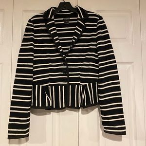 Ann Taylor size medium black and white striped knit jacket